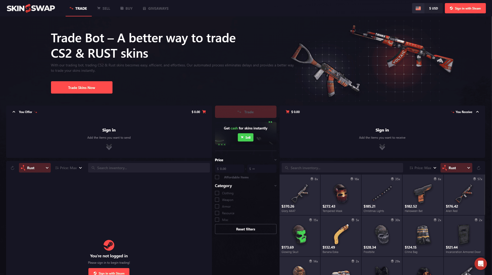 CS2 & RUST Trading Bot_ Efficient, Secure Trading Solutions - skinswap com