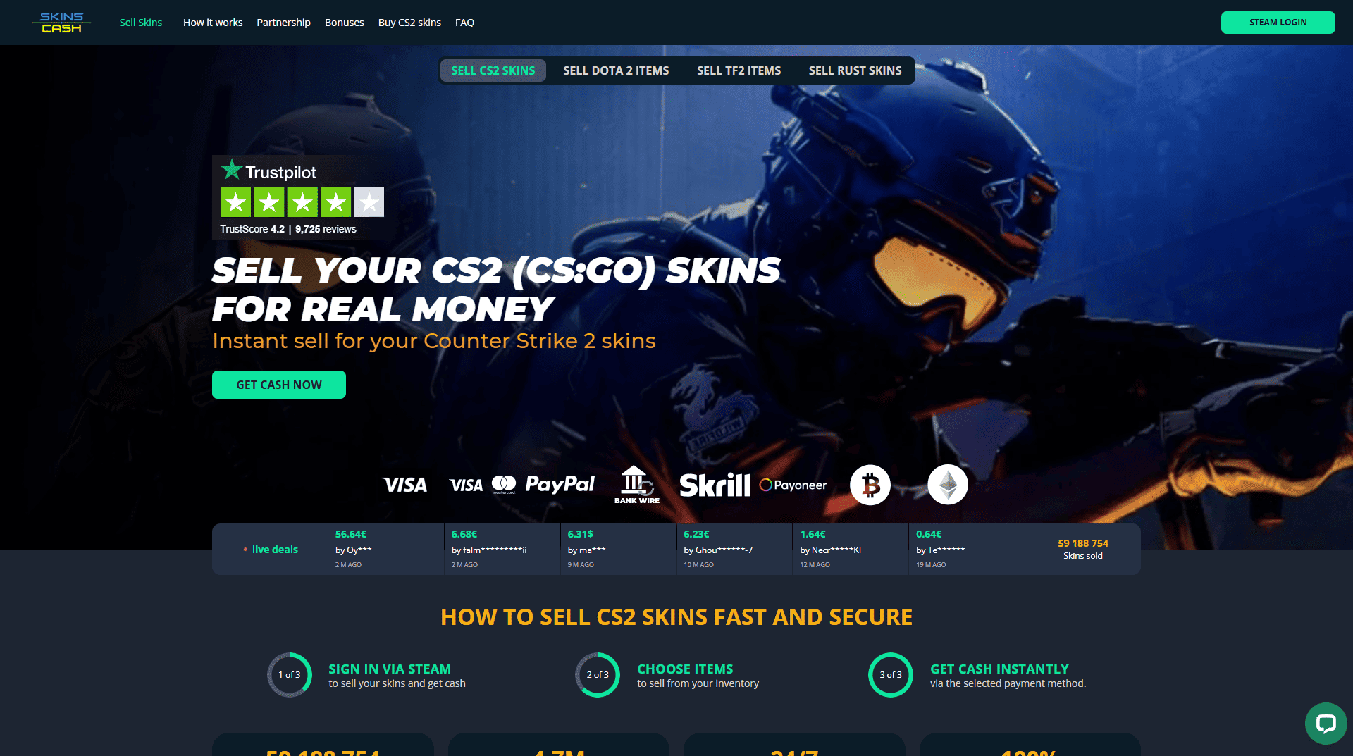 Sell CS2 (CS_GO) Skins for Real Money - Get Instant Payment - Skins.C_ - skins cash