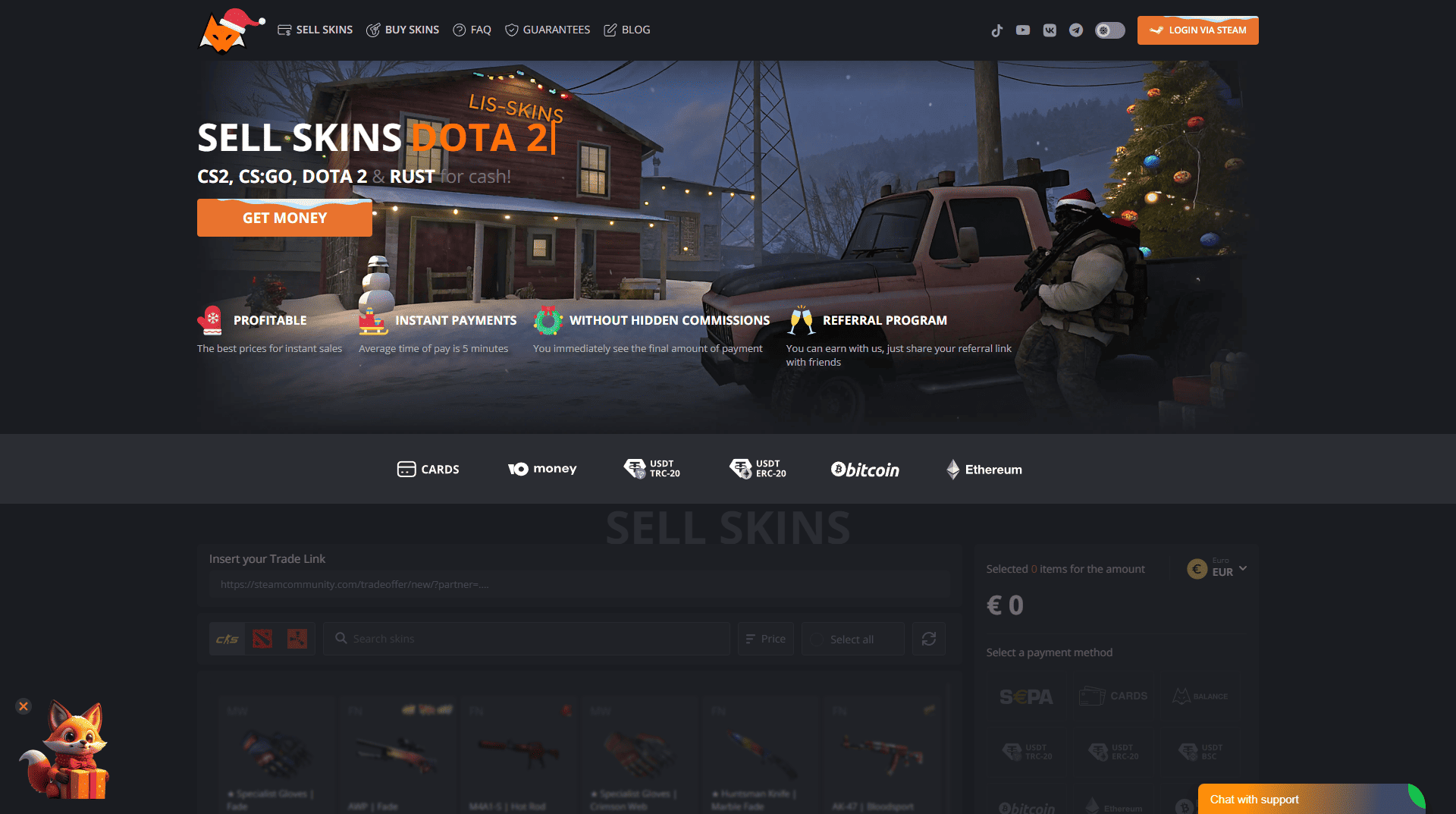 Sell CS2, CS_GO and Dota 2 skins for real money on LIS-SKINS - lis-skins com